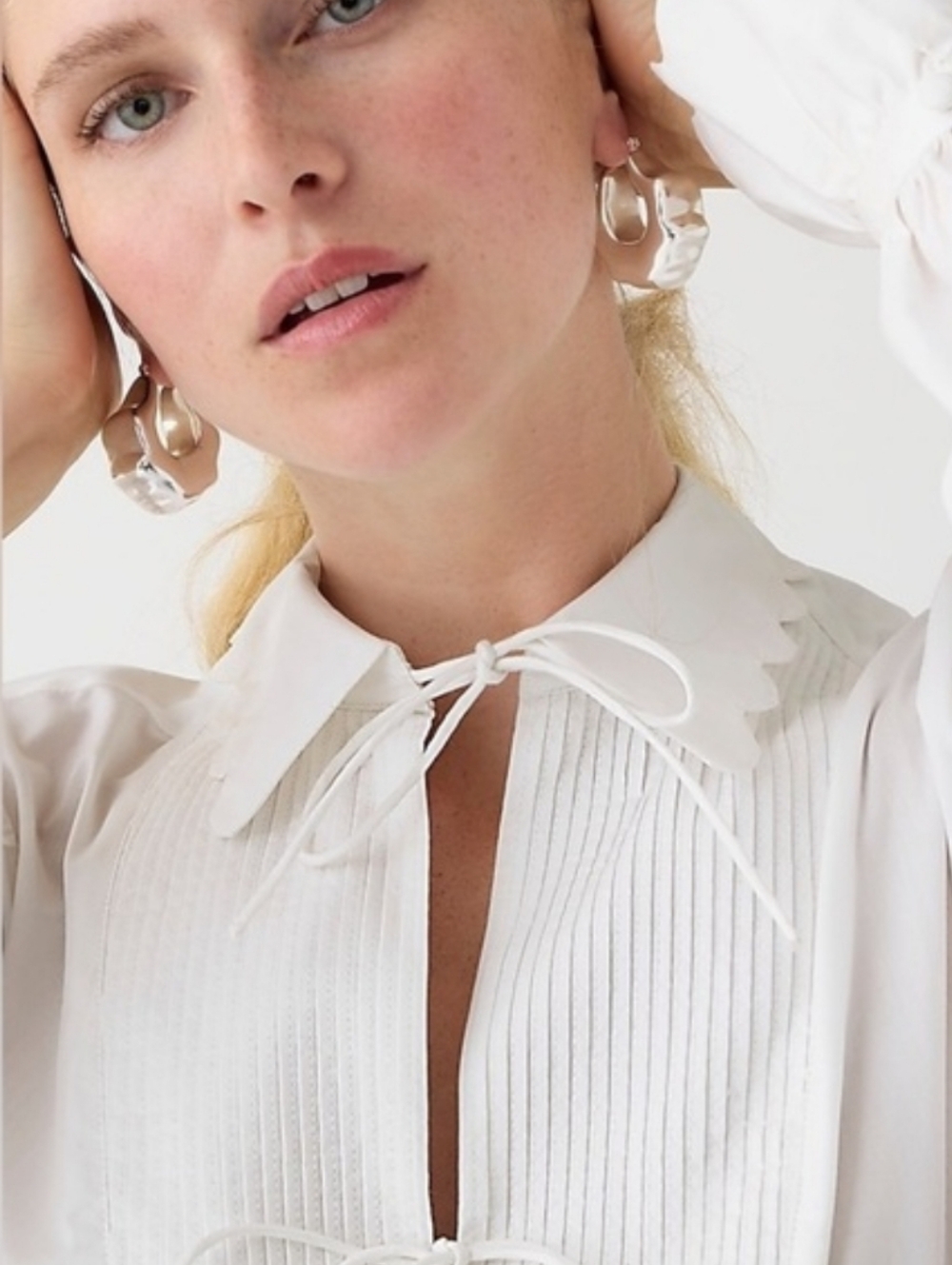 J. Crew White Pintuck Tie-Neck Blouse - Picture 2 of 9